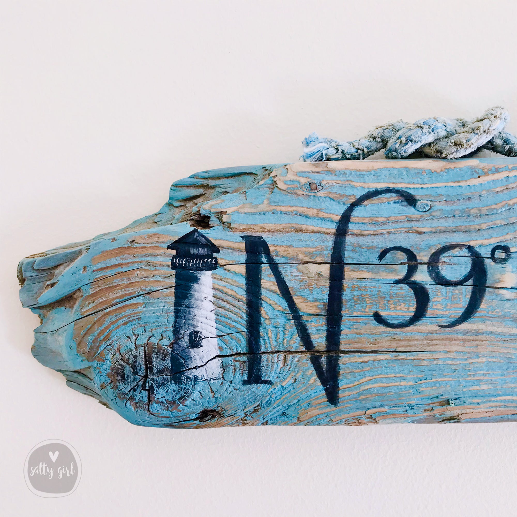 Custom Sign with Hand Painted Graphic 24-60"  Driftwood with Rope Hanger