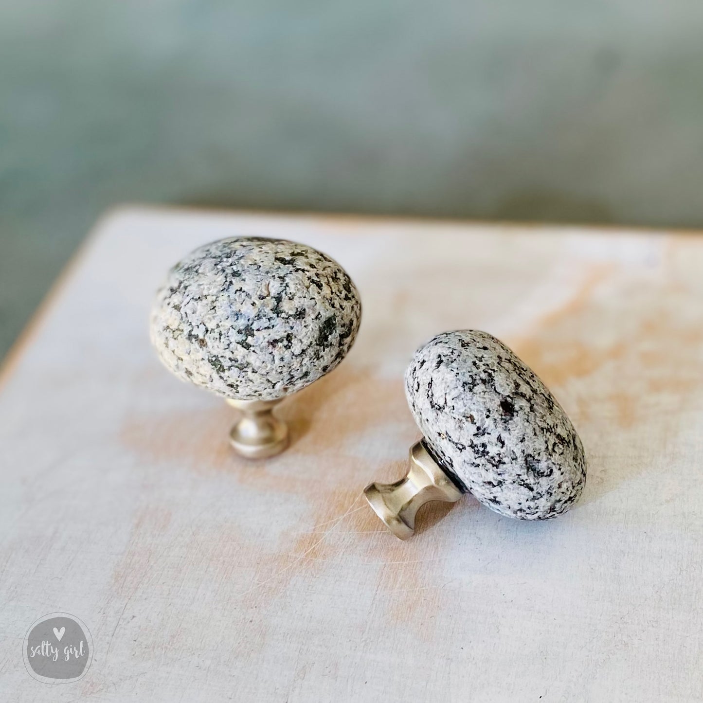 Stone Cabinet Knobs - Set of 2 Maine Beach Stone Drawer Pulls