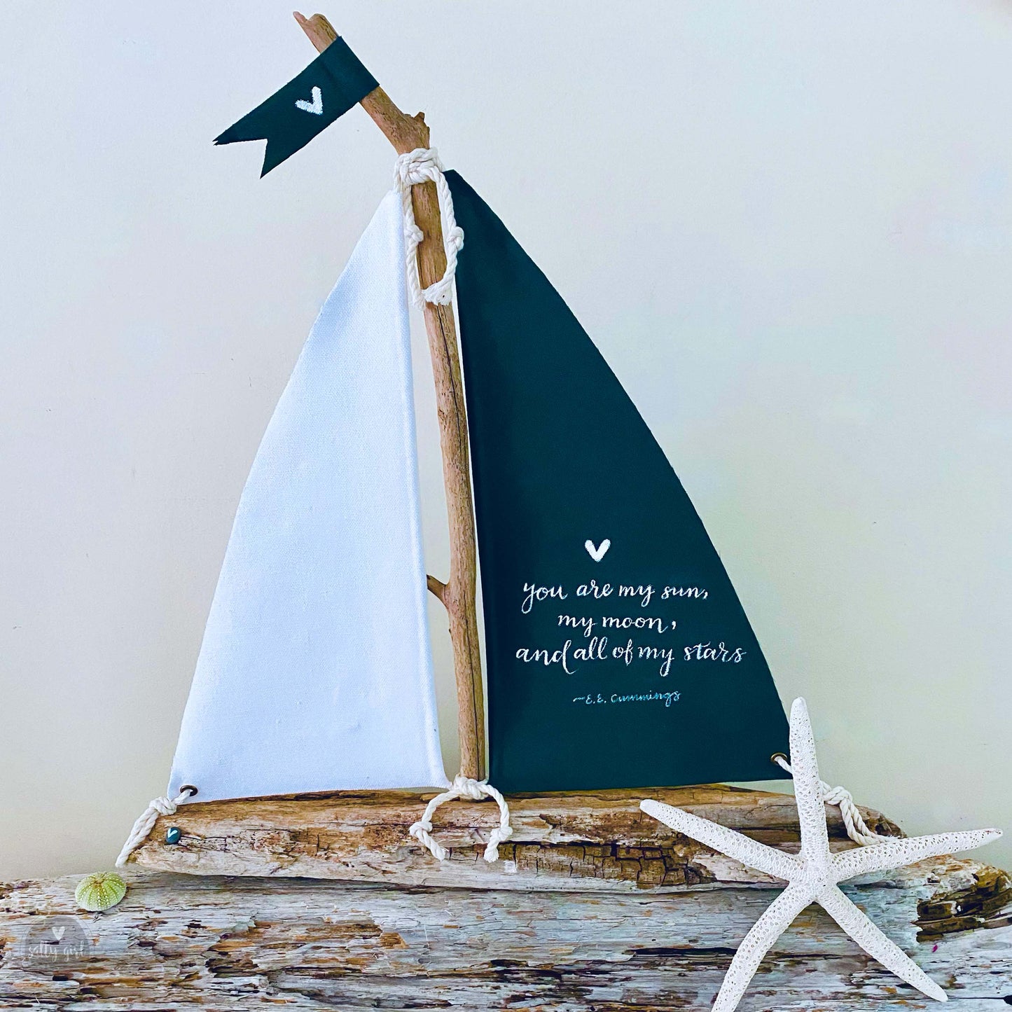Sailboat Centerpiece - 16" Personalized Driftwood Sailboat for Wedding Table Decor