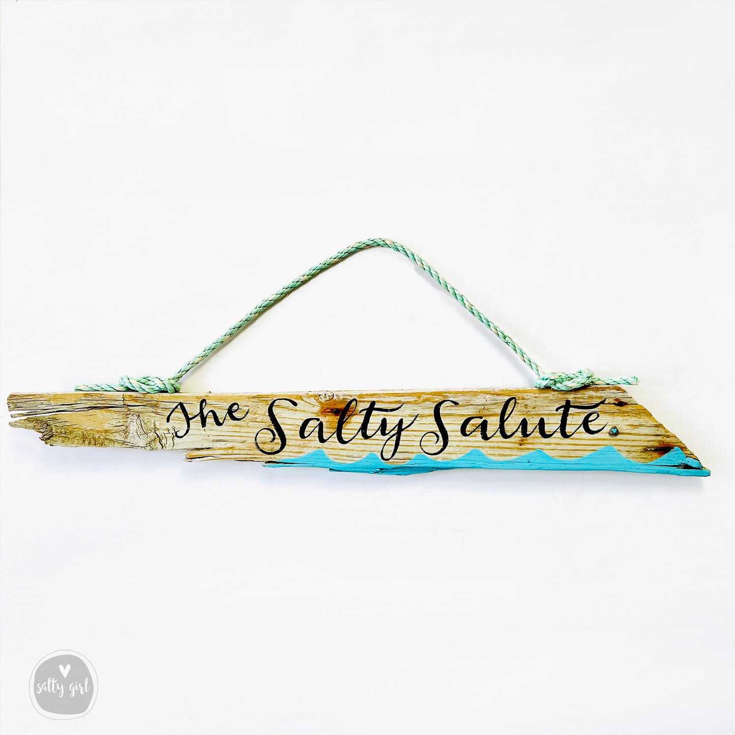 Custom Driftwood Sign with Waves - Personalized Sign with Fishing Rope Hanger - Beach Inspired Hand Lettered Sign