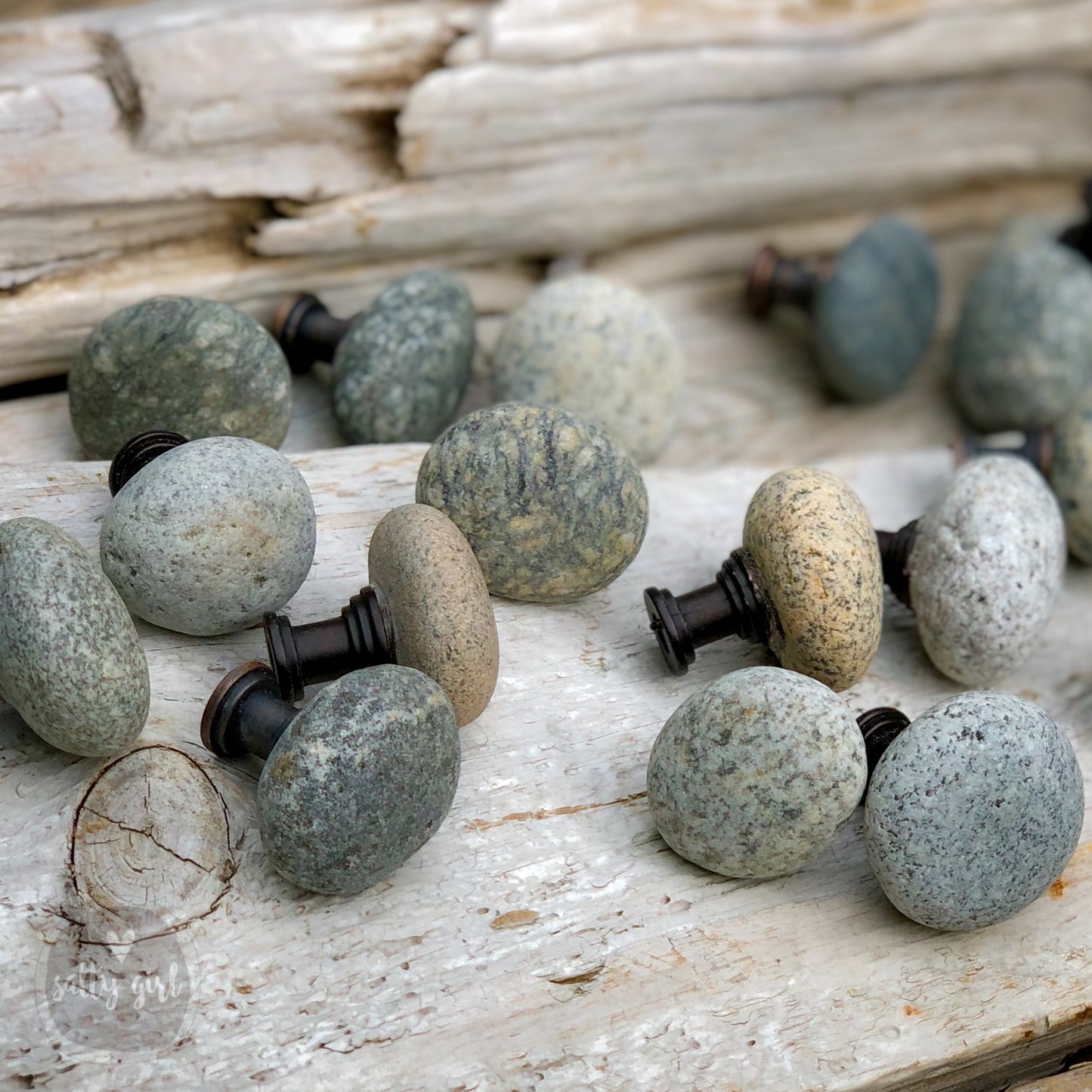 Stone Cabinet Knobs - Set of 2 Maine Beach Stone Drawer Pulls