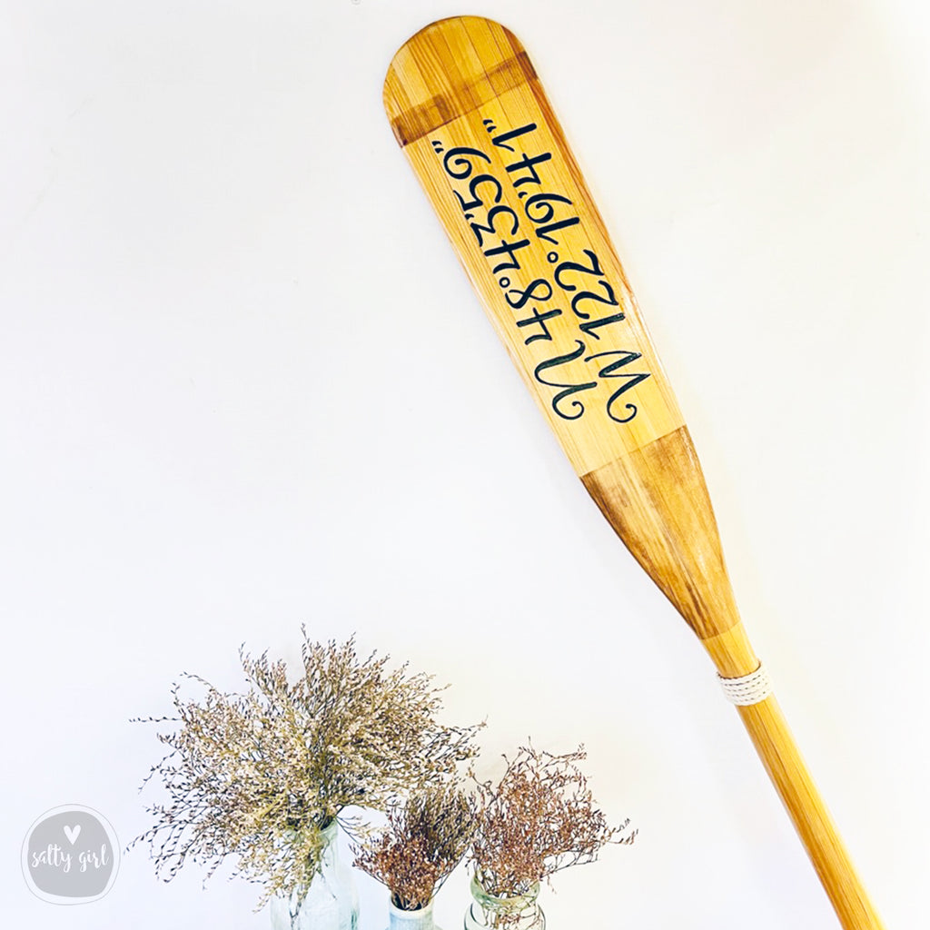 Custom Canoe Paddle with Hand- Painted Coordinates - Lake House Wall Art