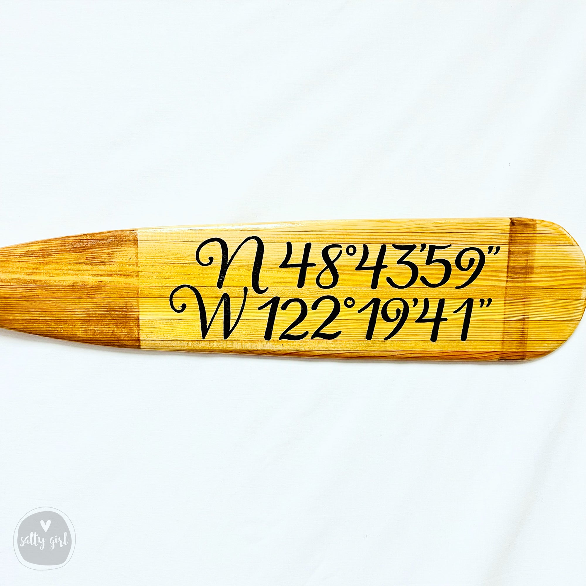 Custom Canoe Paddle with Hand- Painted Coordinates - Lake House Wall Art