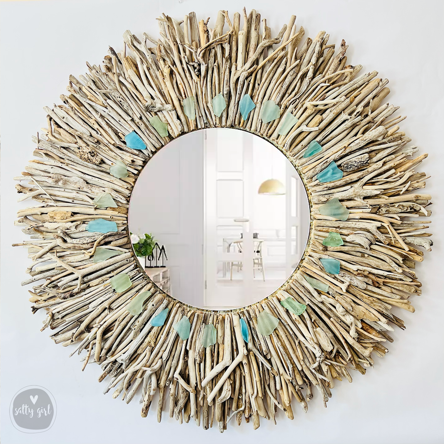 Driftwood Mirror 24-36" Wall Decor by Maine Artist Cherie Herne