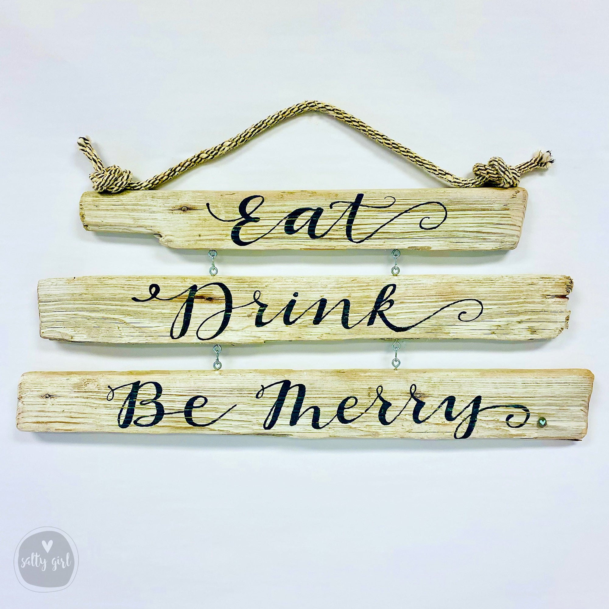 Custom 3-Tiered Driftwood Sign  - Personalized Sign with Fishing Rope Hanger - Hand Painted Sign