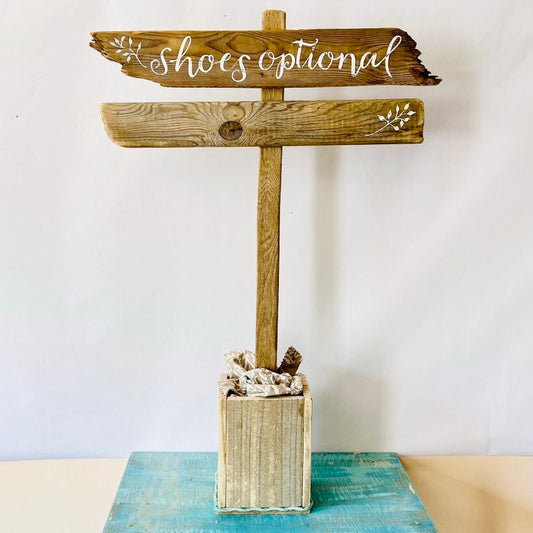 Custom Driftwood Signs on Post - Freestanding with Wooden Box Base - 1 -8 Signs on Post - Personalized Stacked Driftwood Signs