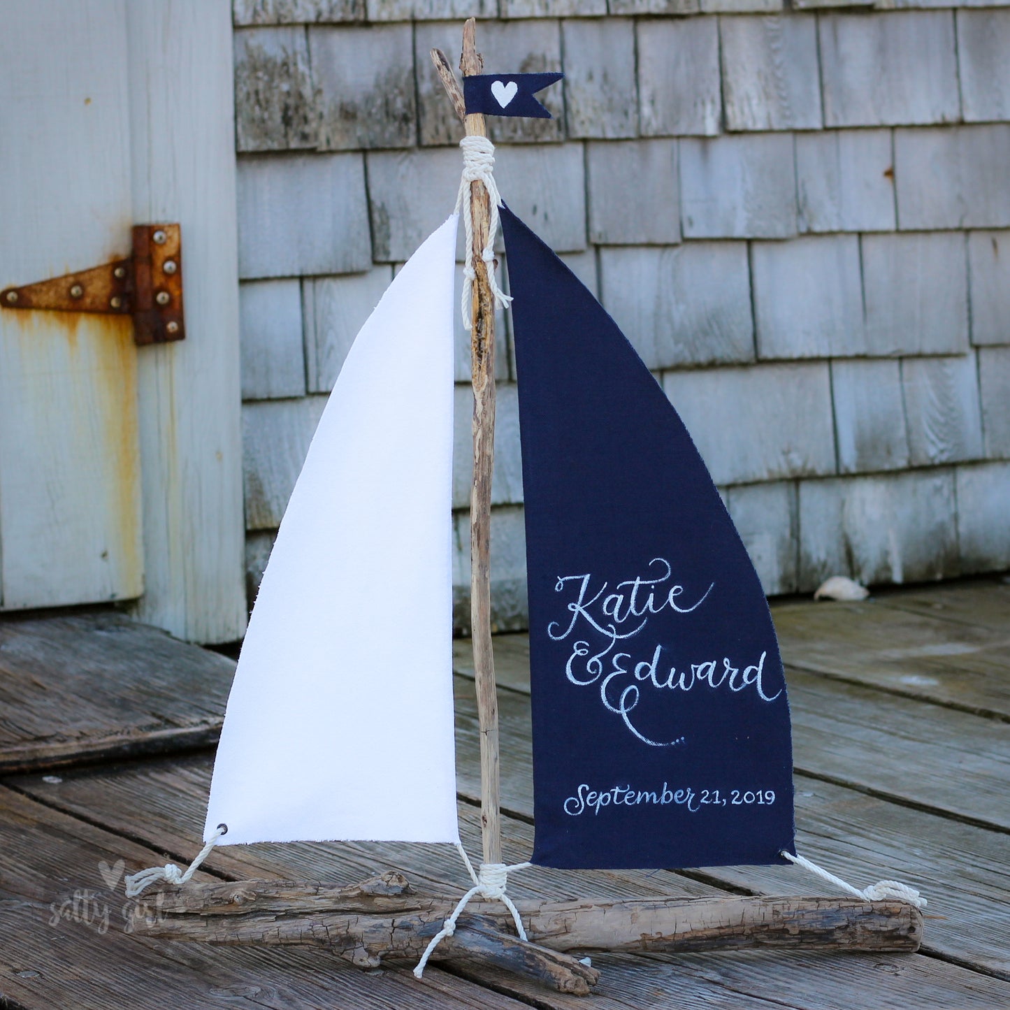 Driftwood Sailboat Centerpiece - Large 24" Wedding Table Sailboat - Custom Bride & Groom Keepsake