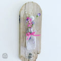 Driftwood Hanging Wall Vase with Antique Bottle and Sea Glass or Beach Stone Knob
