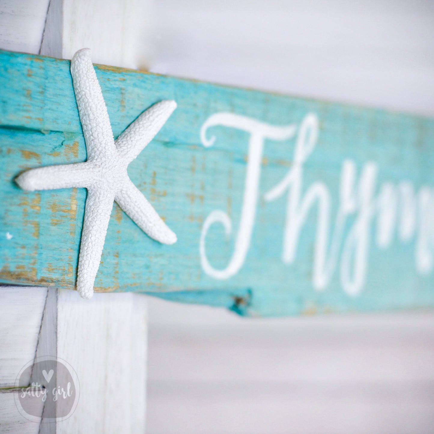 Custom Driftwood Sign with a Starfish and a Fishing Rope Hanger - Beach Inspired Hand Lettered Sign