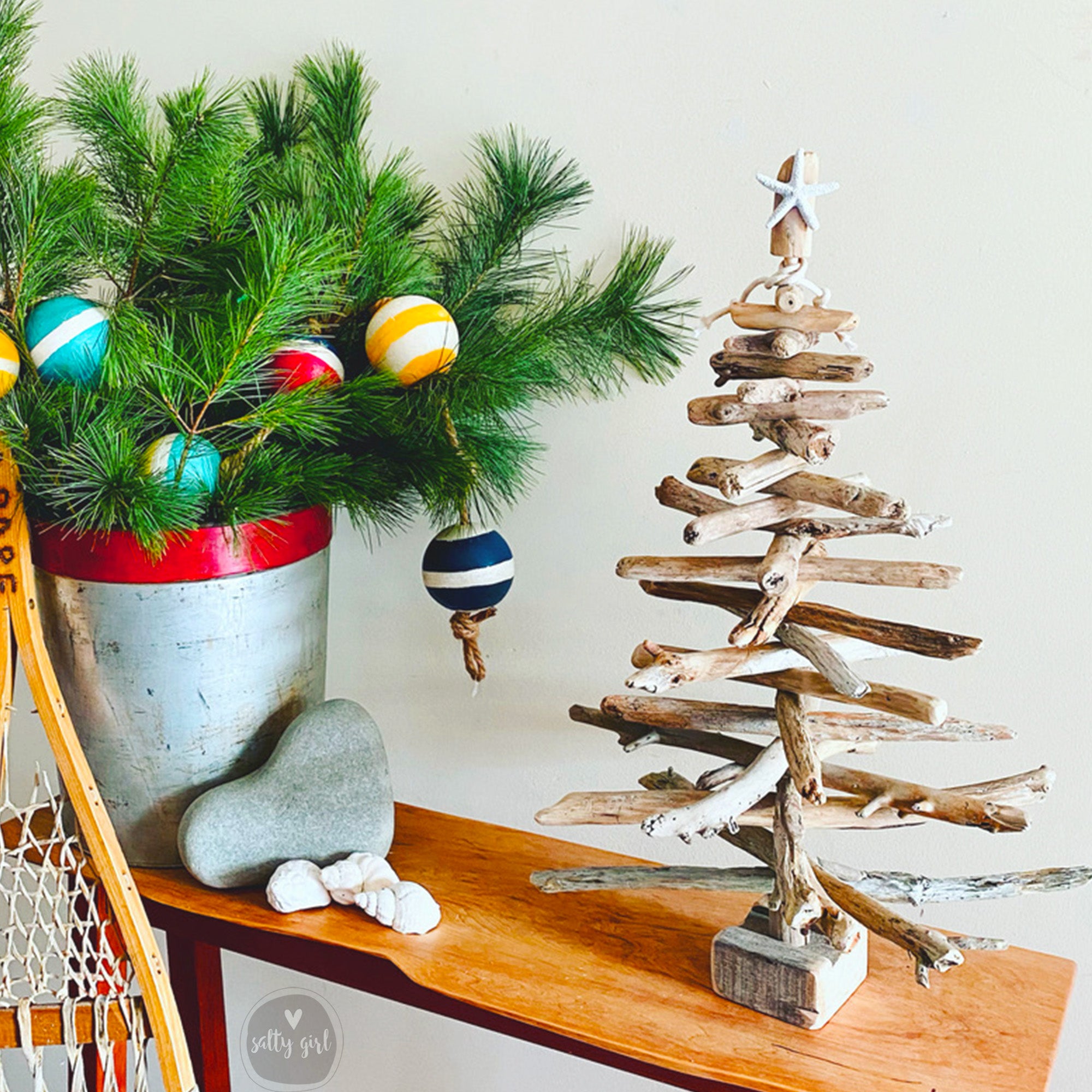 Driftwood Christmas Tree | Handcrafted 2 FT Tabletop Tree with Organic Branches & Lights & Tote