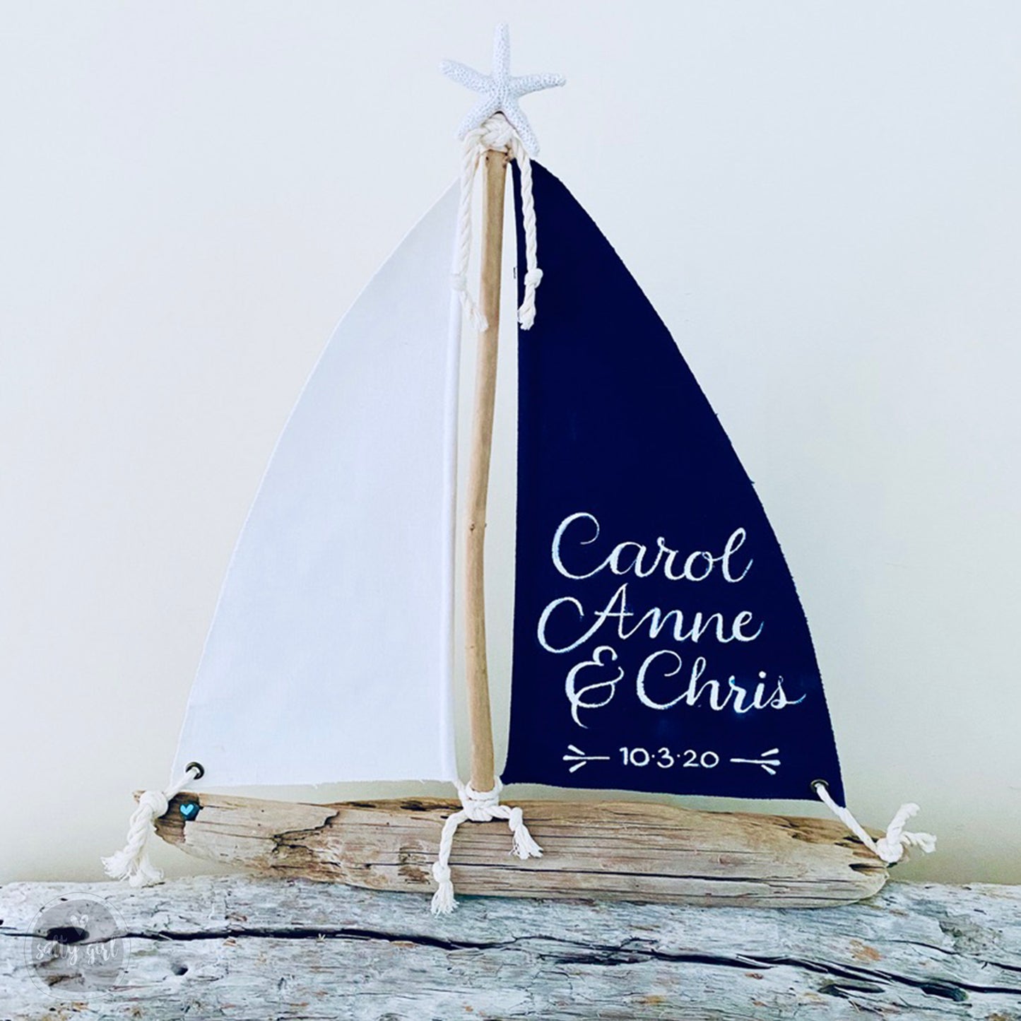 Sailboat Centerpiece - 16" Personalized Driftwood Sailboat for Wedding Table Decor