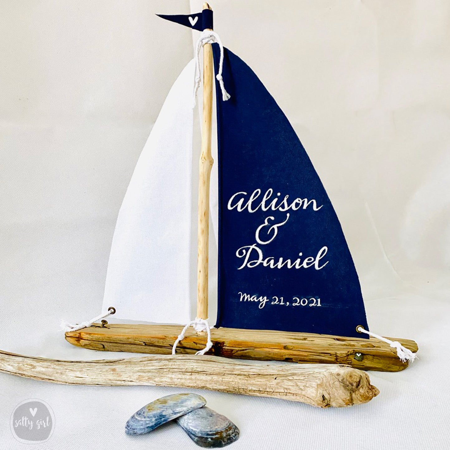 Sailboat Centerpiece - 16" Personalized Driftwood Sailboat for Wedding Table Decor