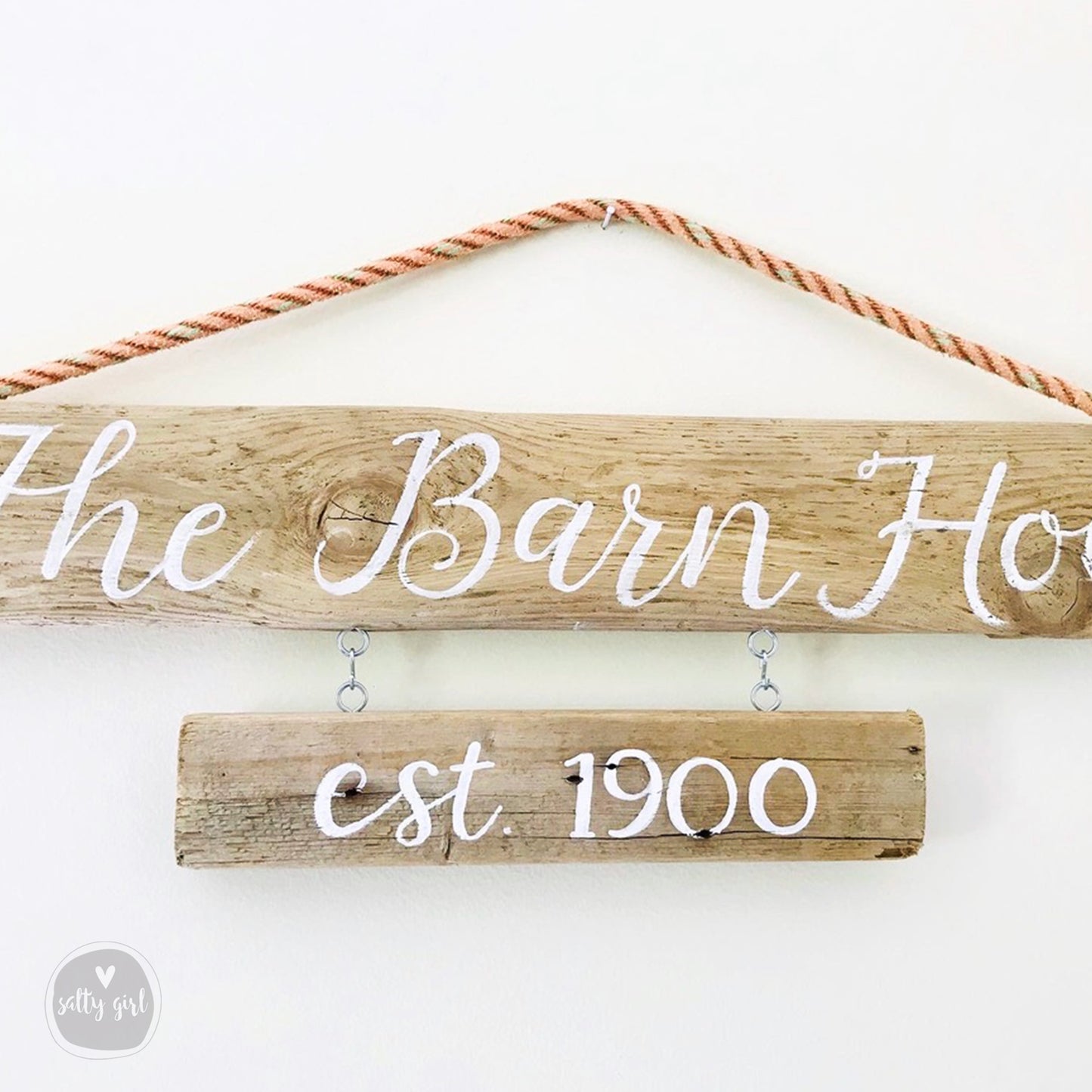 Custom Double Driftwood Sign - Personalized Established House Sign with Fishing Rope Hanger - Coastal Themed House Sign