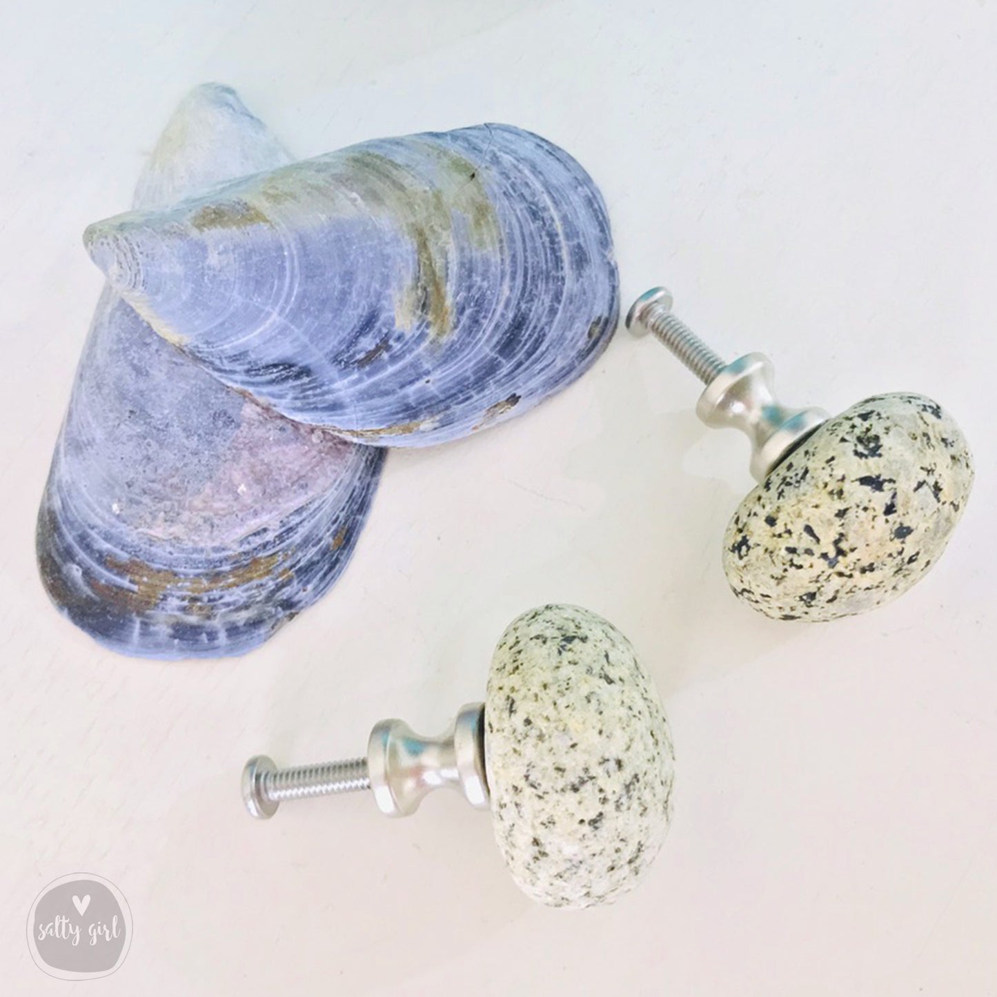 Stone Cabinet Knobs - Set of 2 Maine Beach Stone Drawer Pulls