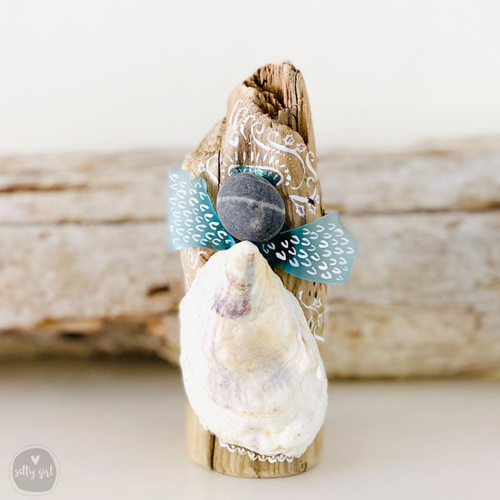 Driftwood Angel Sea Glass Christmas Tree Topper for Driftwood or Evergreen