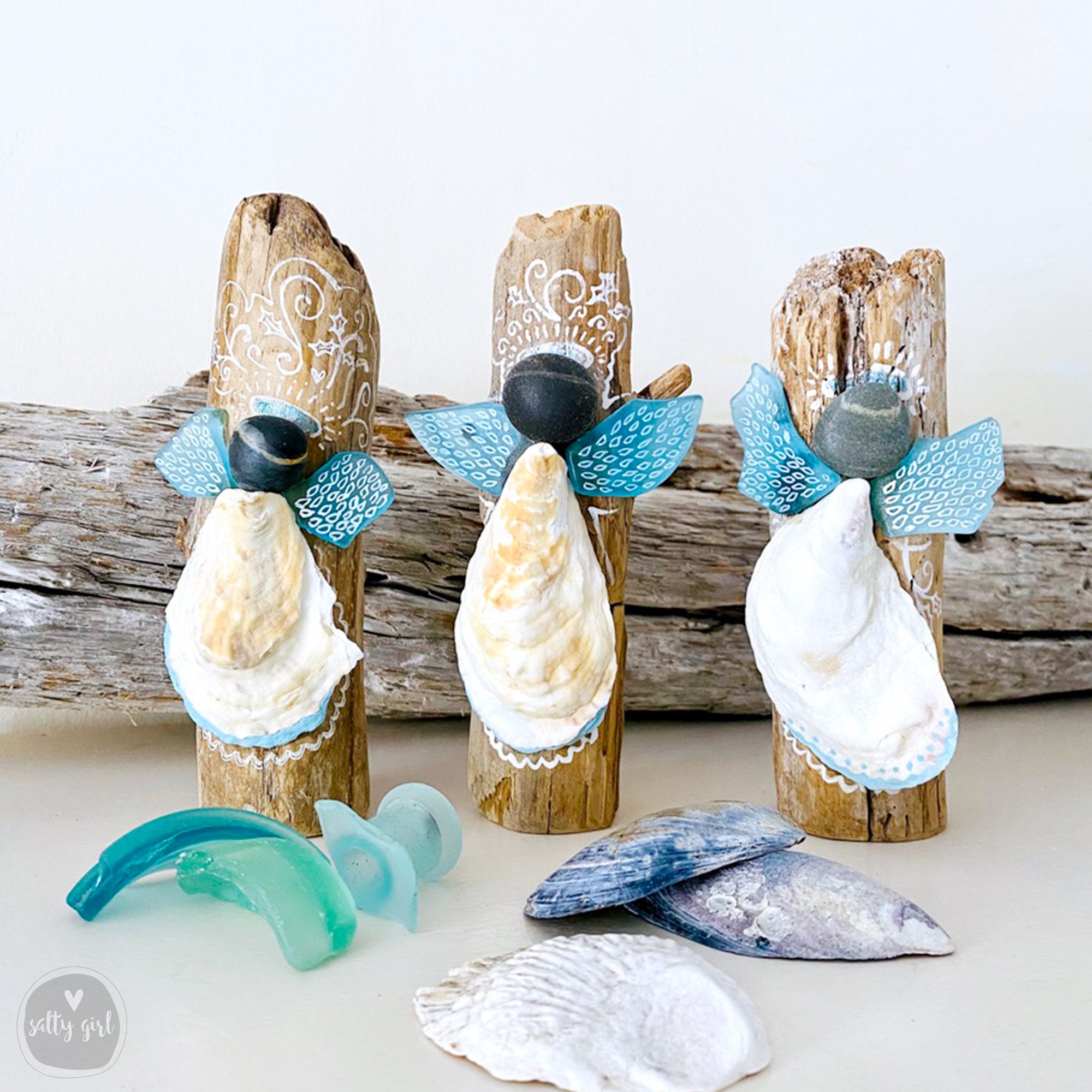 Driftwood Angel Sea Glass Christmas Tree Topper for Driftwood or Evergreen