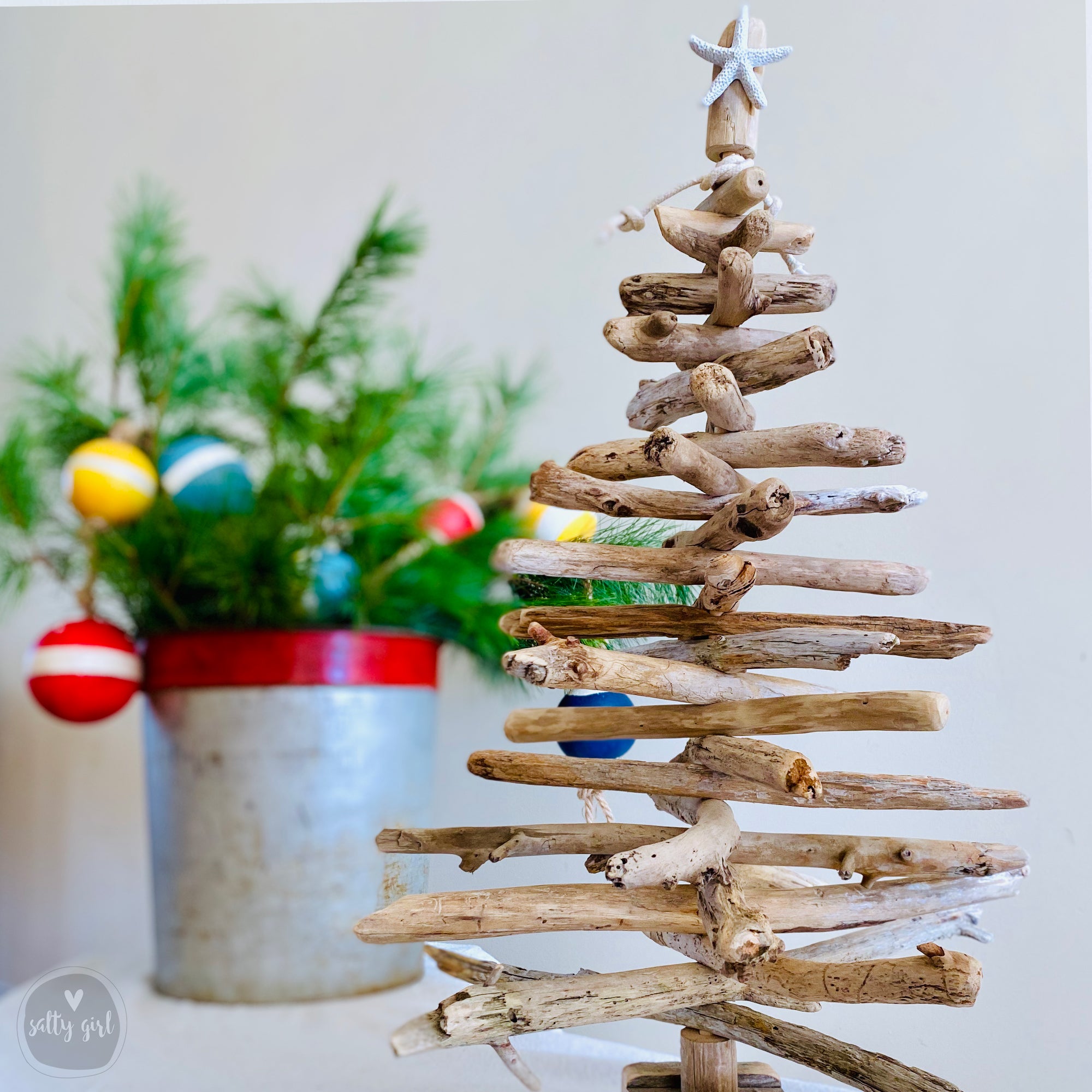 Driftwood Christmas Tree | Handcrafted 2 FT Tabletop Tree with Organic Branches & Lights & Tote