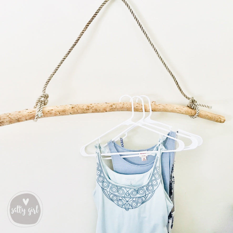 Driftwood Branch Clothes Rack | 36-72" Driftwood Rod with Fishing Rope Hanger