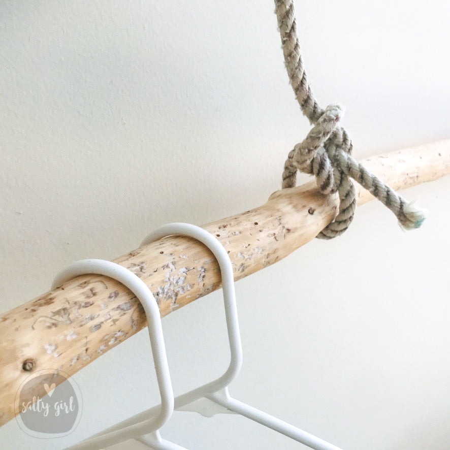 Driftwood Branch Clothes Rack | 36-72" Driftwood Rod with Fishing Rope Hanger