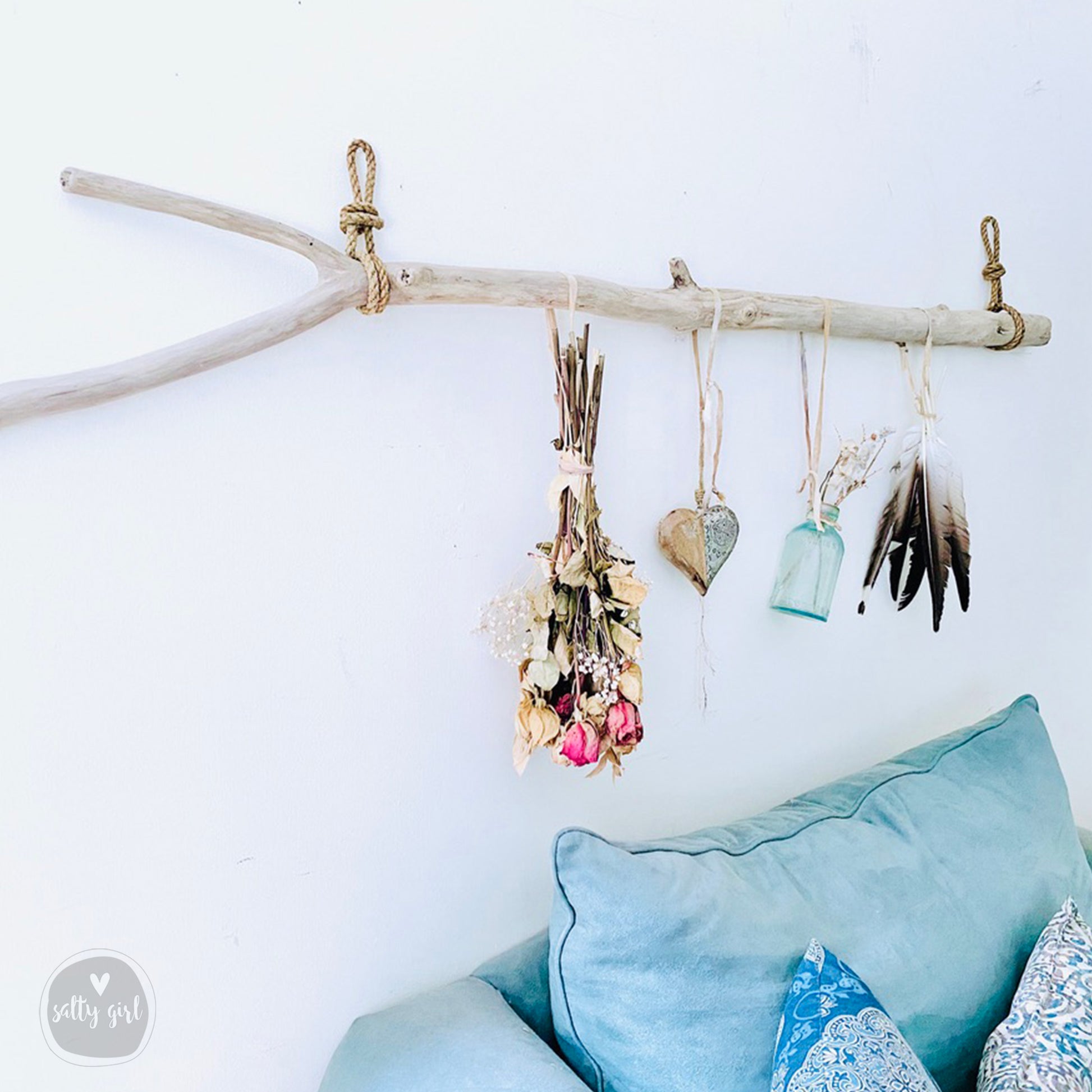 Driftwood Branch with Rope Hangers - Coastal Wall Decor – Maine Salty Girl