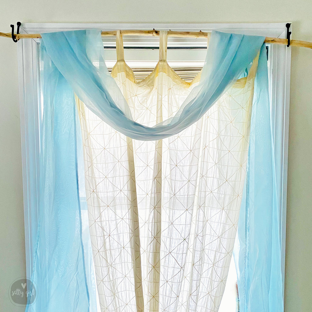 Driftwood Curtain Rod with Wrought Iron Hooks 40-54”