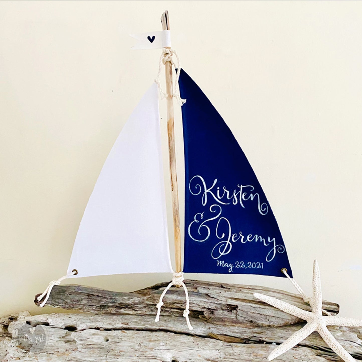 Sailboat Centerpiece - 16" Personalized Driftwood Sailboat for Wedding Table Decor