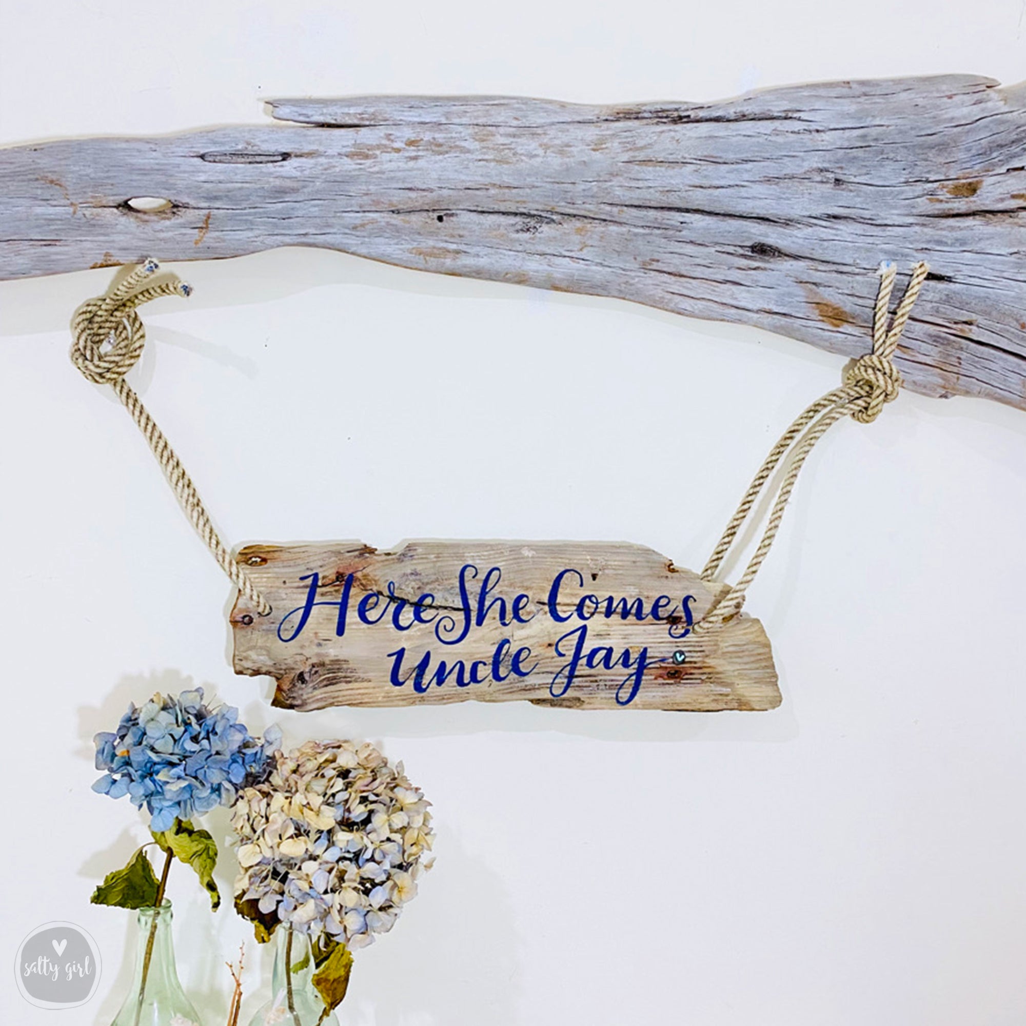 Driftwood "Here Comes the Bride" Sign -  Hand Painted Wedding Aisle Sign - Wooden Flower Girl Sign - Beachie Wedding Sign