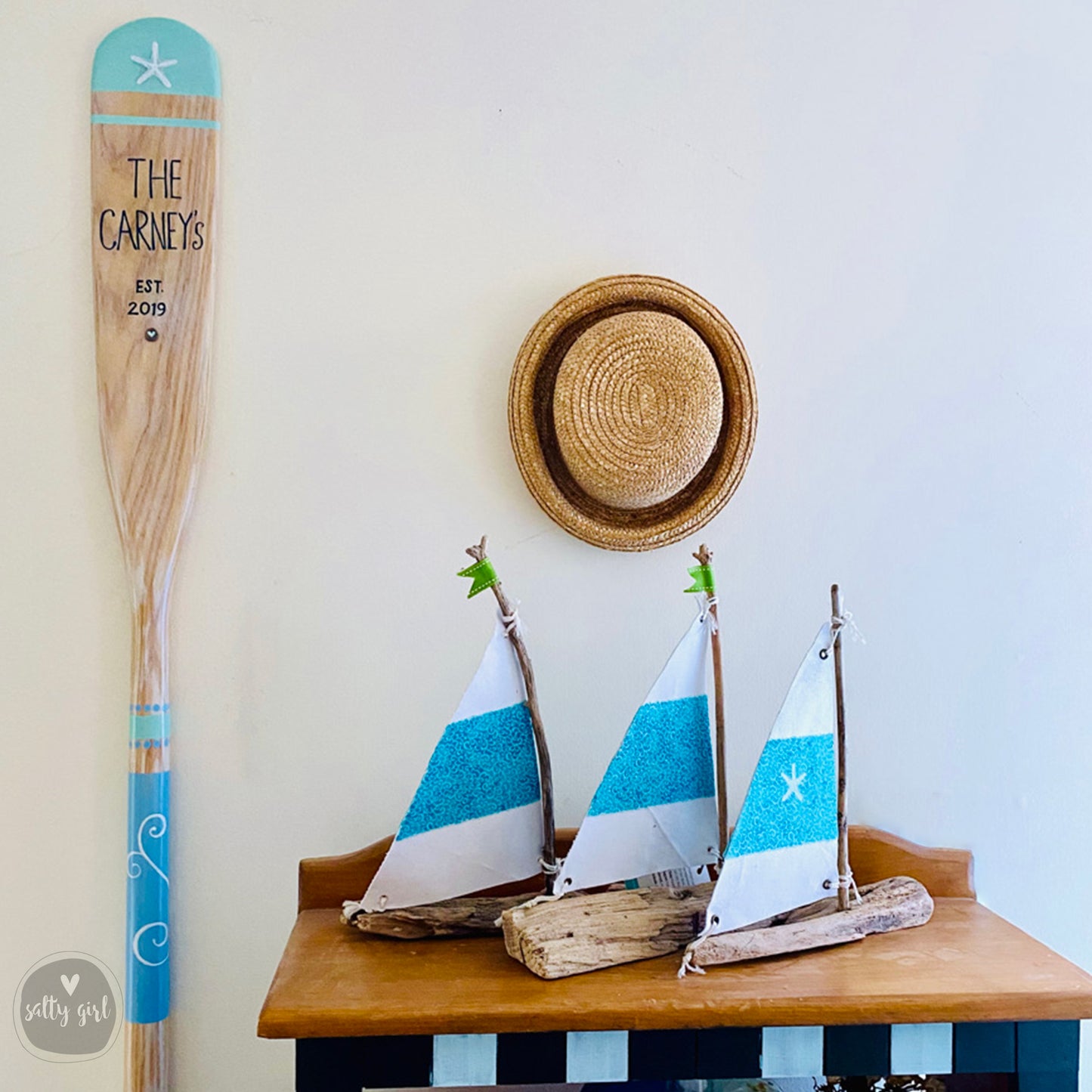 Painted Boat Oar with Custom Graphics - Decorative Hand-Painted Canoe Paddle - Nautical Wall Art
