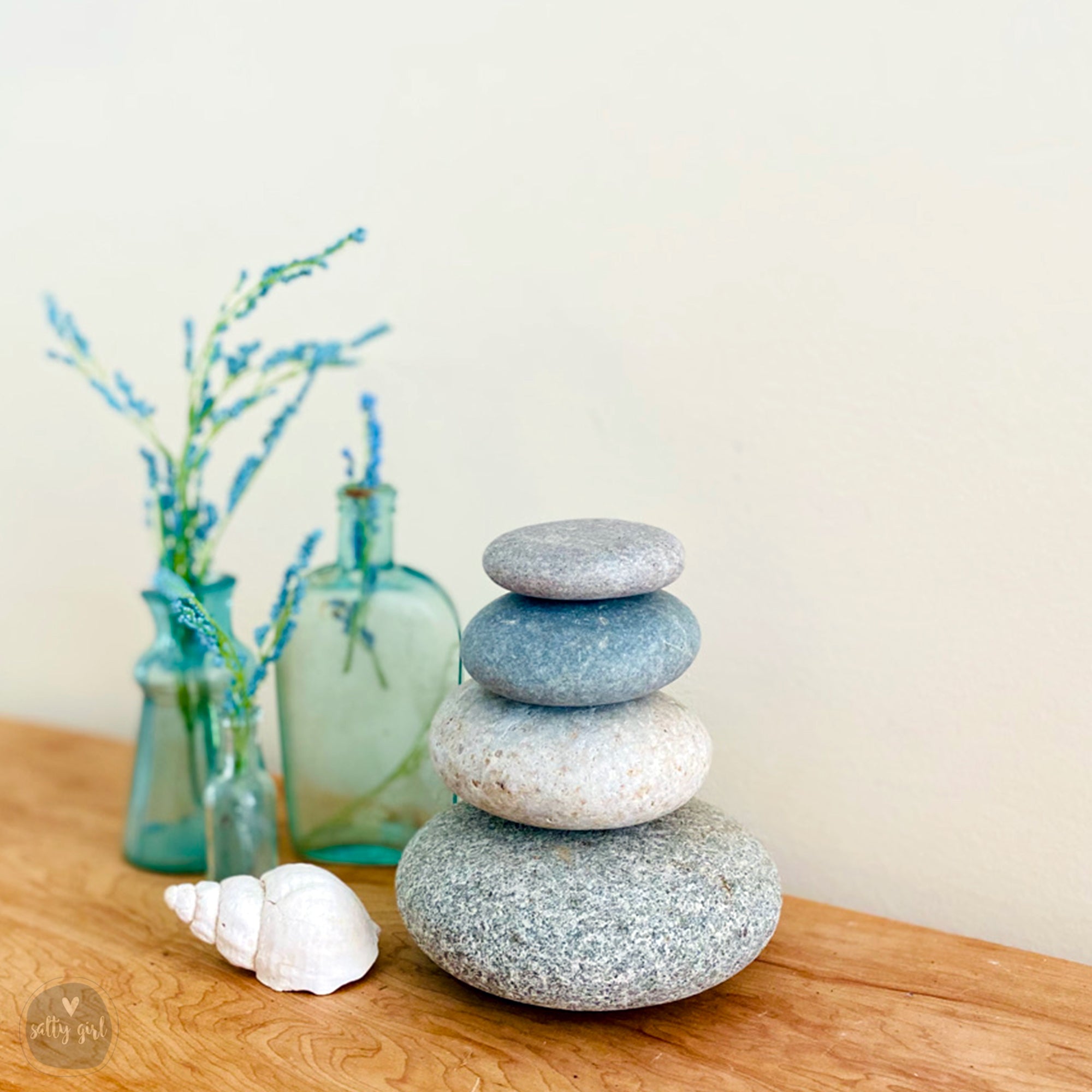 Stacked Beach Stone Cairn - 4 Stacking Peace Stones