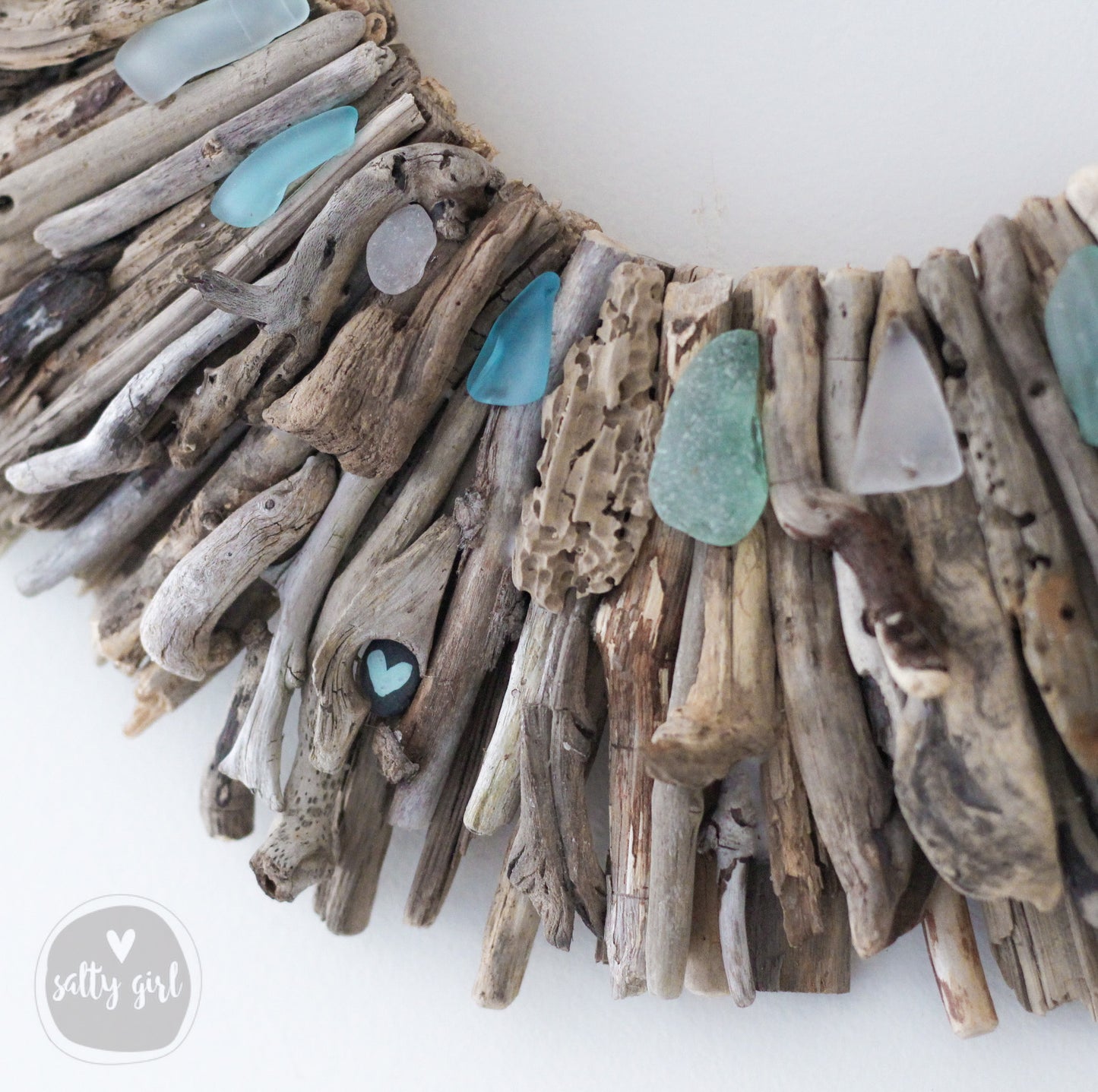 Driftwood Wreath with Shades of Aqua Sea Glass Accents - Sizes: 24" or 30"