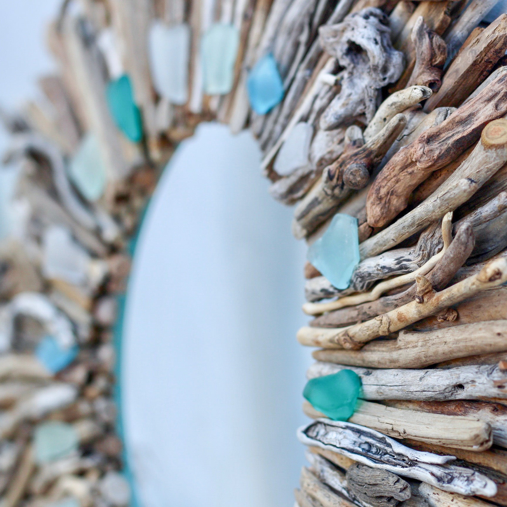 Driftwood Wreath with Shades of Aqua & Sea Foam Sea Glass - Sizes 12" - 16" - 20”