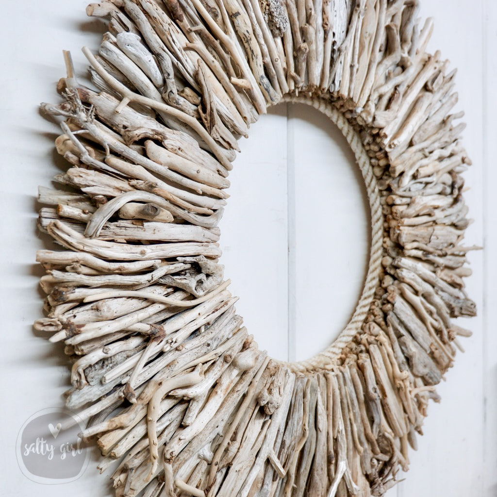 Sun Bleached Driftwood Wreath - 24"  - Wall Decor by Maine Artist Cherie Herne
