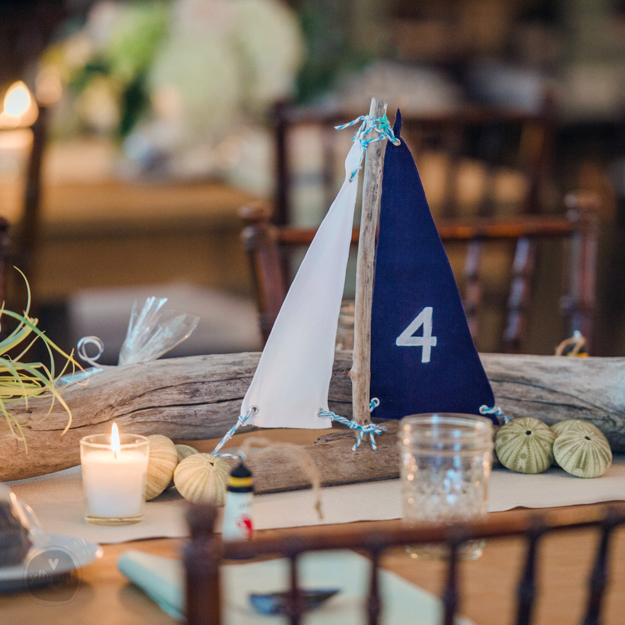 Handcrafted Driftwood Sailboat Table Numbers for Nautical Weddings