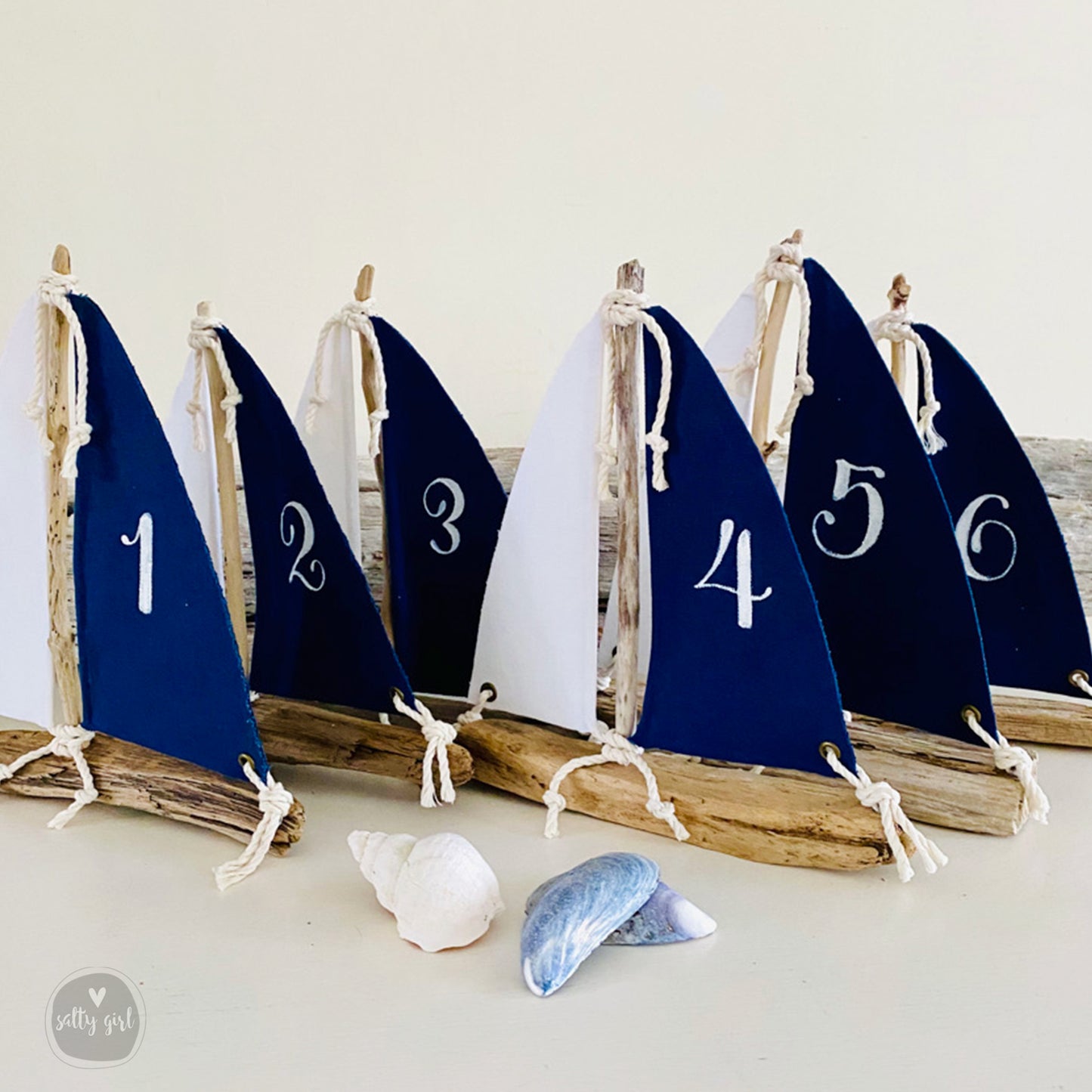 Sailboats Centerpiece Table Markers - 14" Driftwood Wedding Table Numbered Sailboats