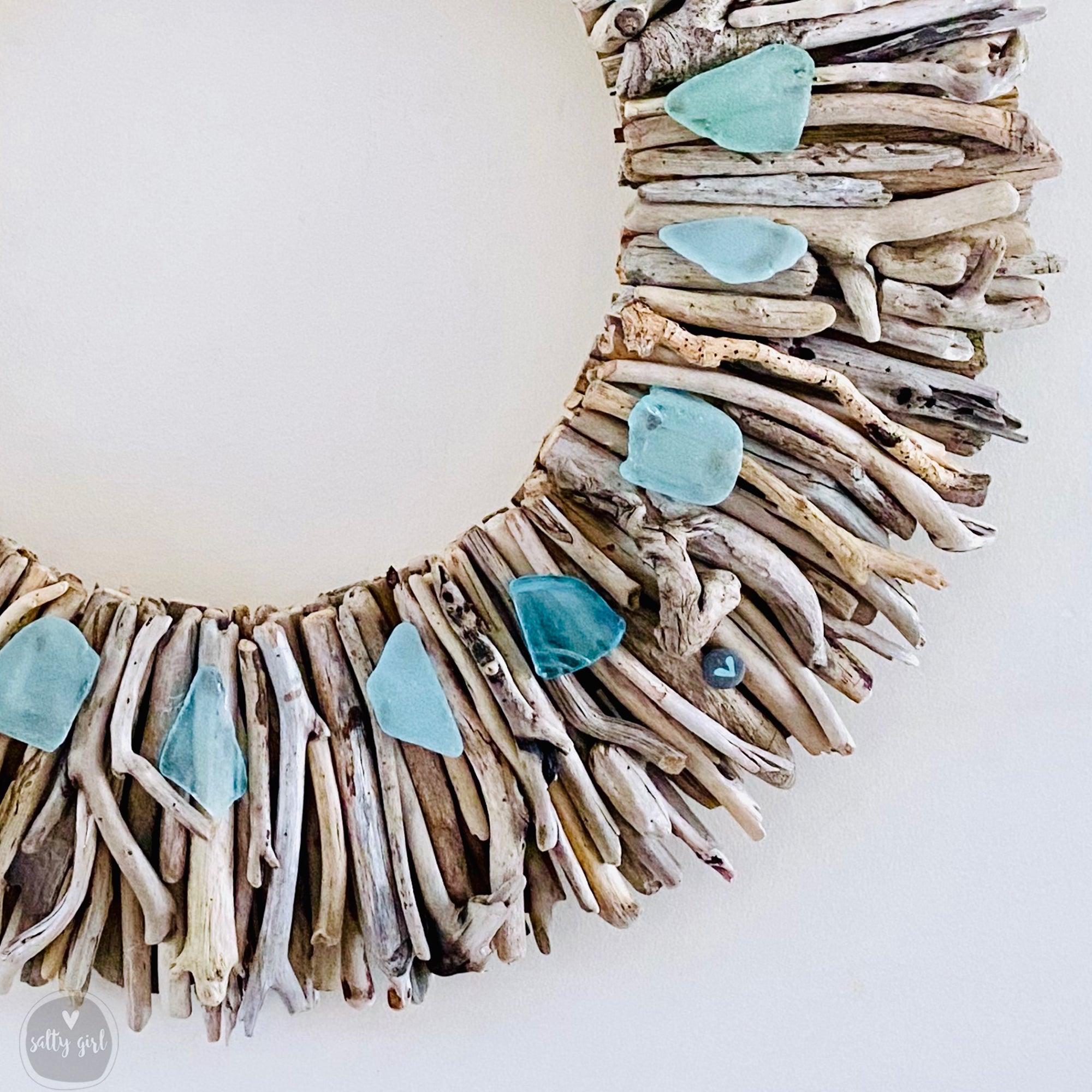 Driftwood Wreath with Shades of Aqua Sea Glass Accents - Sizes: 24" or 30"