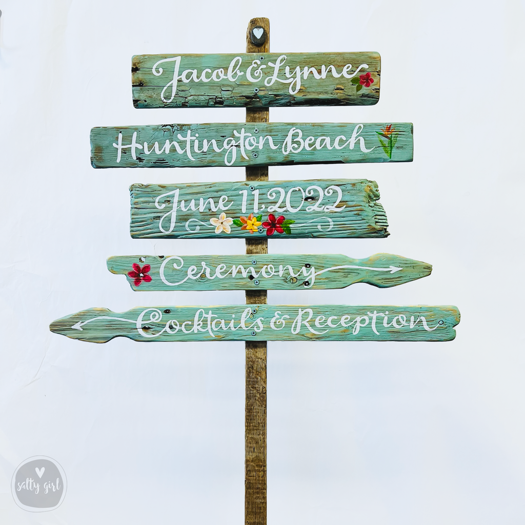 Custom Driftwood Wedding & Event Signs with Hand Painted Graphics on Post - 3 -8 Signs - Personalized Stacked Driftwood Signs for Weddings & Events