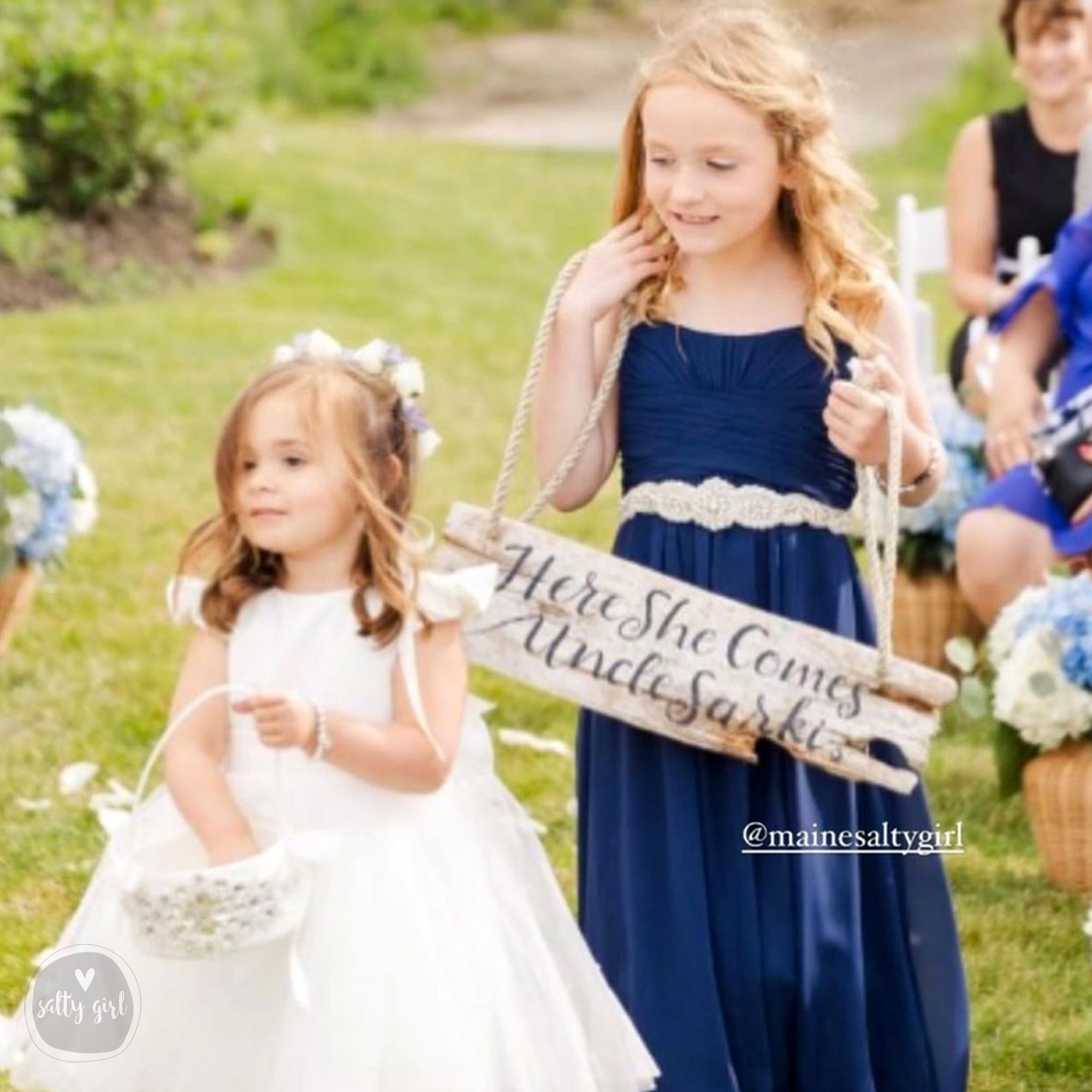 Driftwood "Here Comes the Bride" Sign -  Hand Painted Wedding Aisle Sign - Wooden Flower Girl Sign - Beachie Wedding Sign