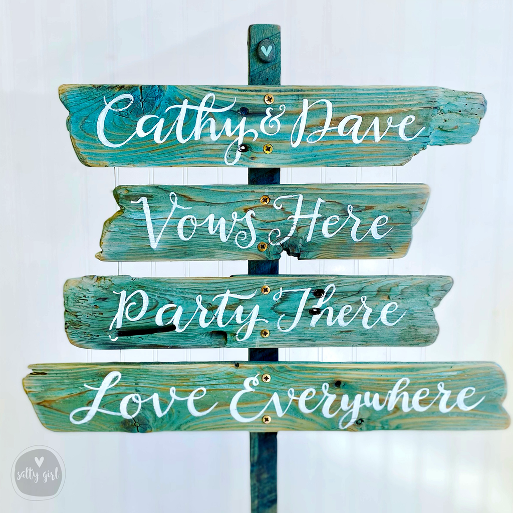 Custom Driftwood Wedding & Event Signs with Hand Painted Graphics on Post - 3 -8 Signs - Personalized Stacked Driftwood Signs for Weddings & Events