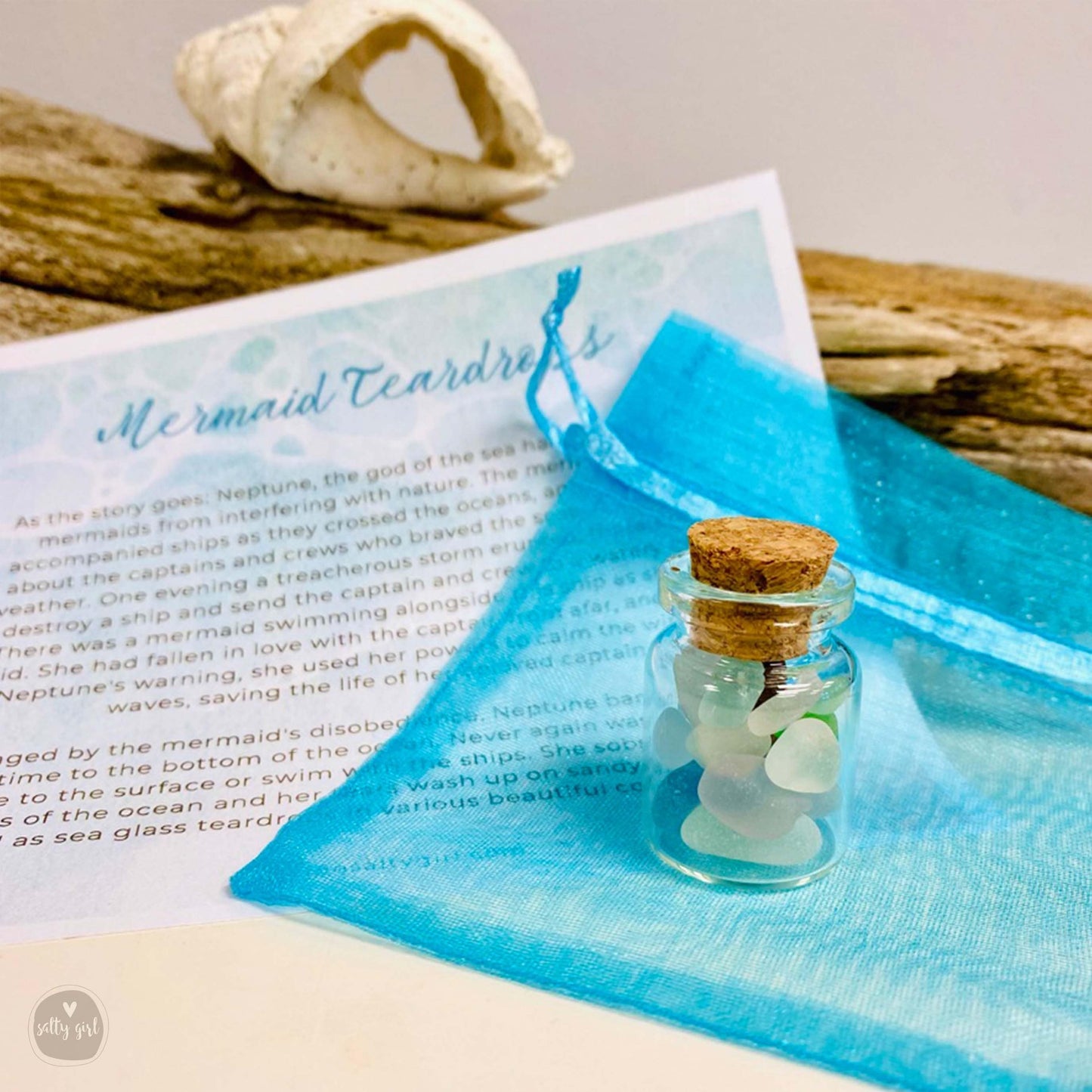 Sea Glass Teardrops - Tiny Mermaid Tears in a Mini Glass Jar - Genuine Sea Glass from Maine